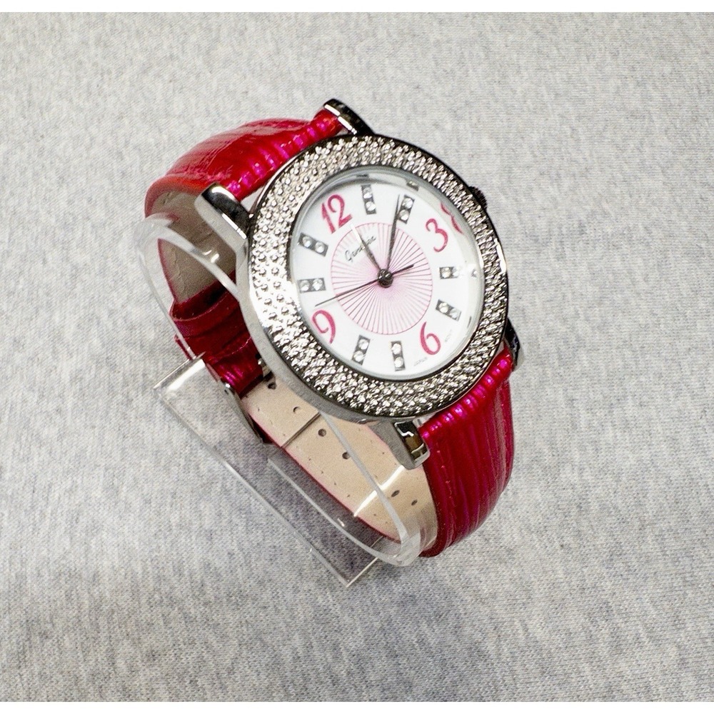 NIB Genevex Womens Bling Watch Hot Pink Band 37mm‎ New Battery